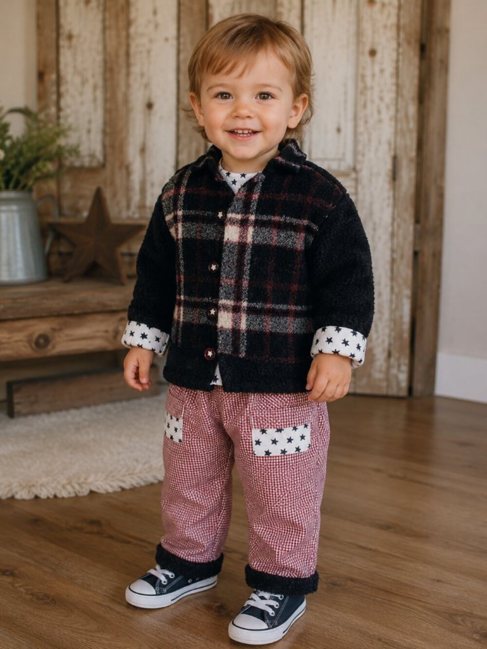Berber Plaid Check and Stars Pants and Jacket Set - NEW